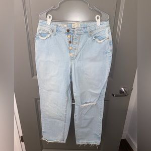Curvy Button-Fly Light Wash High Rise Straight Leg Distressed Jeans
